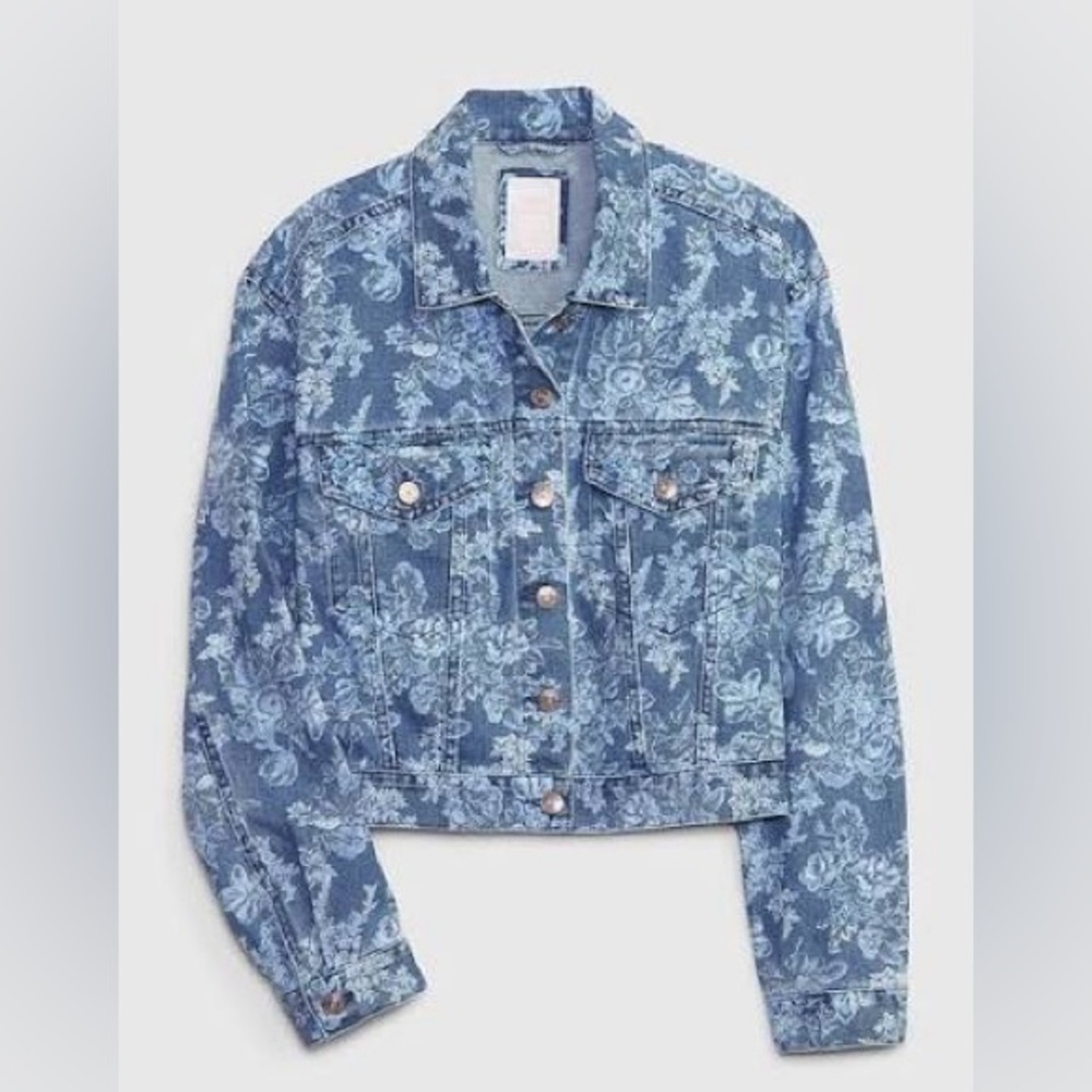 Gap × LoveShackFancy Floral Icon Denim Jacket, size extra small